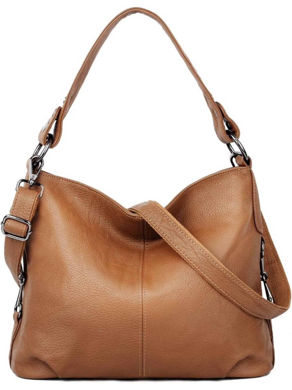 Women's Orange Genuine Leather Bag Slouchy Purse Crossbody Bag Zipper Pocket
